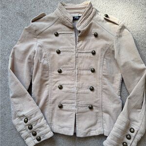 Jane Norman Military Style Jacket Beige Corduroy Button Blazer size 10
